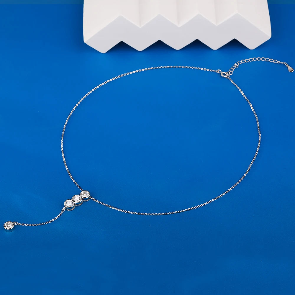 Houtros Full Moissanite Bubble Clavicle Necklace — 925 Sterling Silver 3/5mm