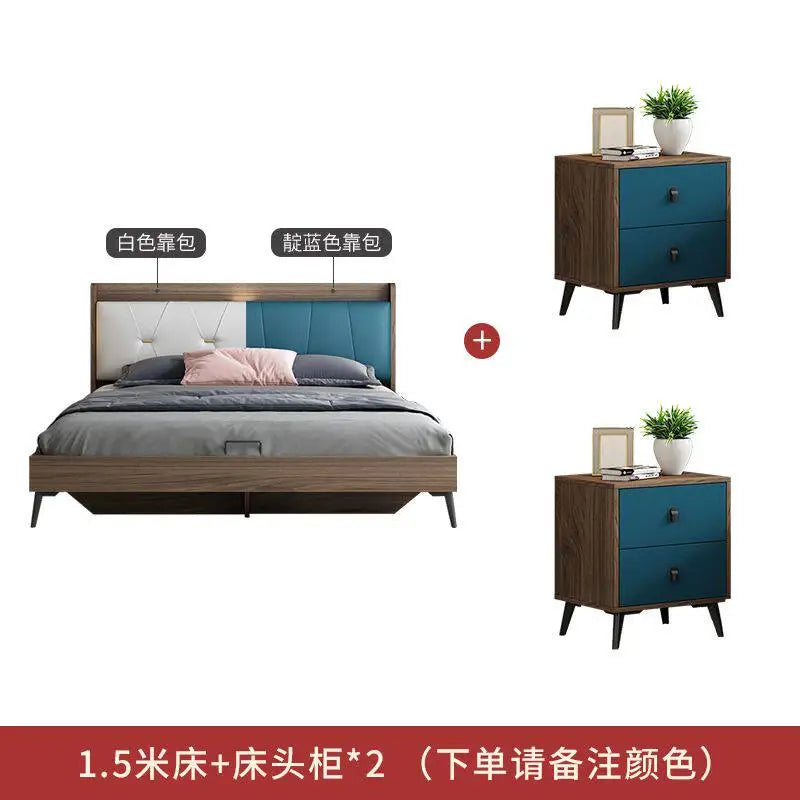 Luxury Bedroom Furniture Set – Wood Bed Frame with Storage & Nightstands