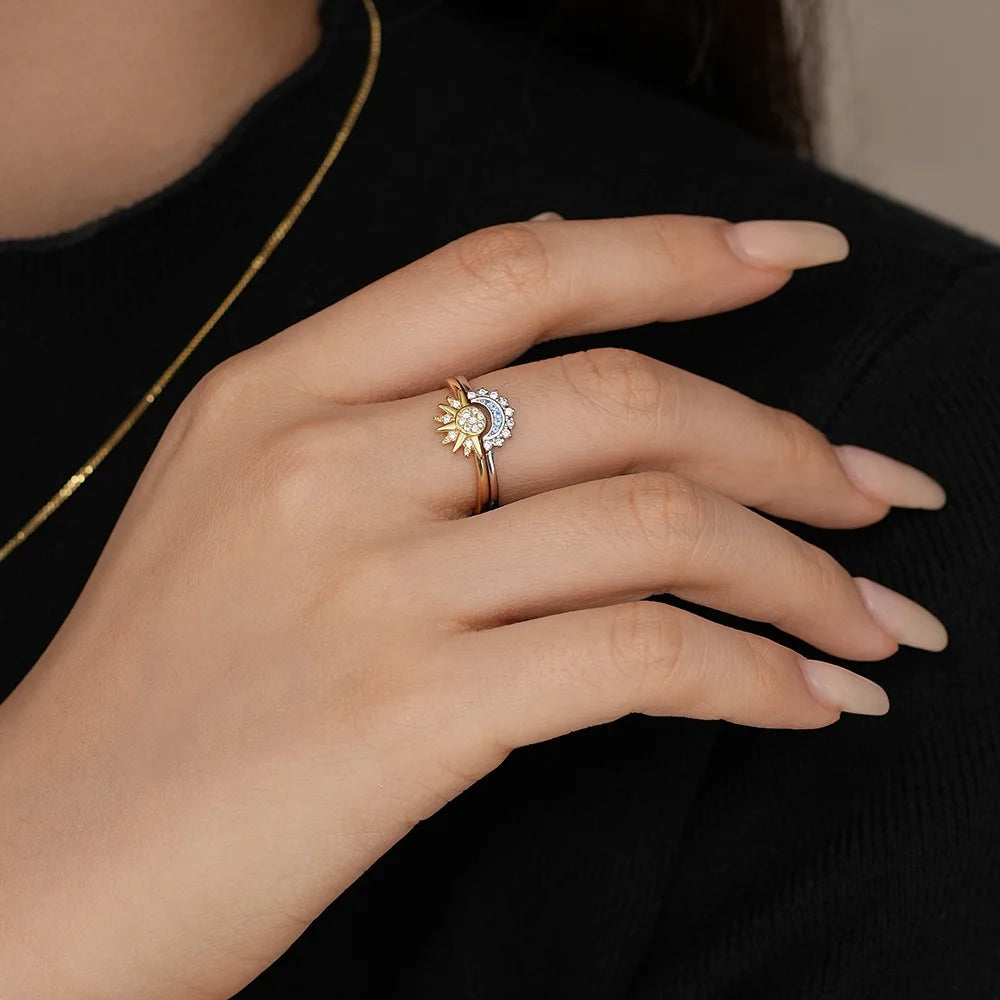 Sun & Moon Couple Ring Set – 925 Silver Sky Blue CZ Promise Rings