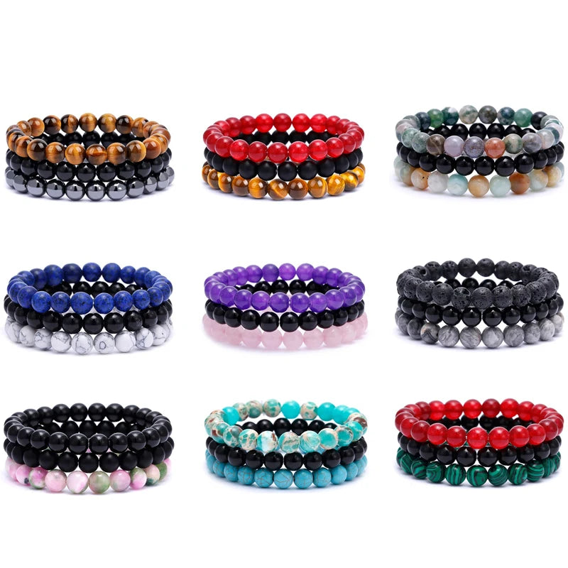 Natural Stone Bracelet Set – 8mm Healing Crystals, 3 Pieces