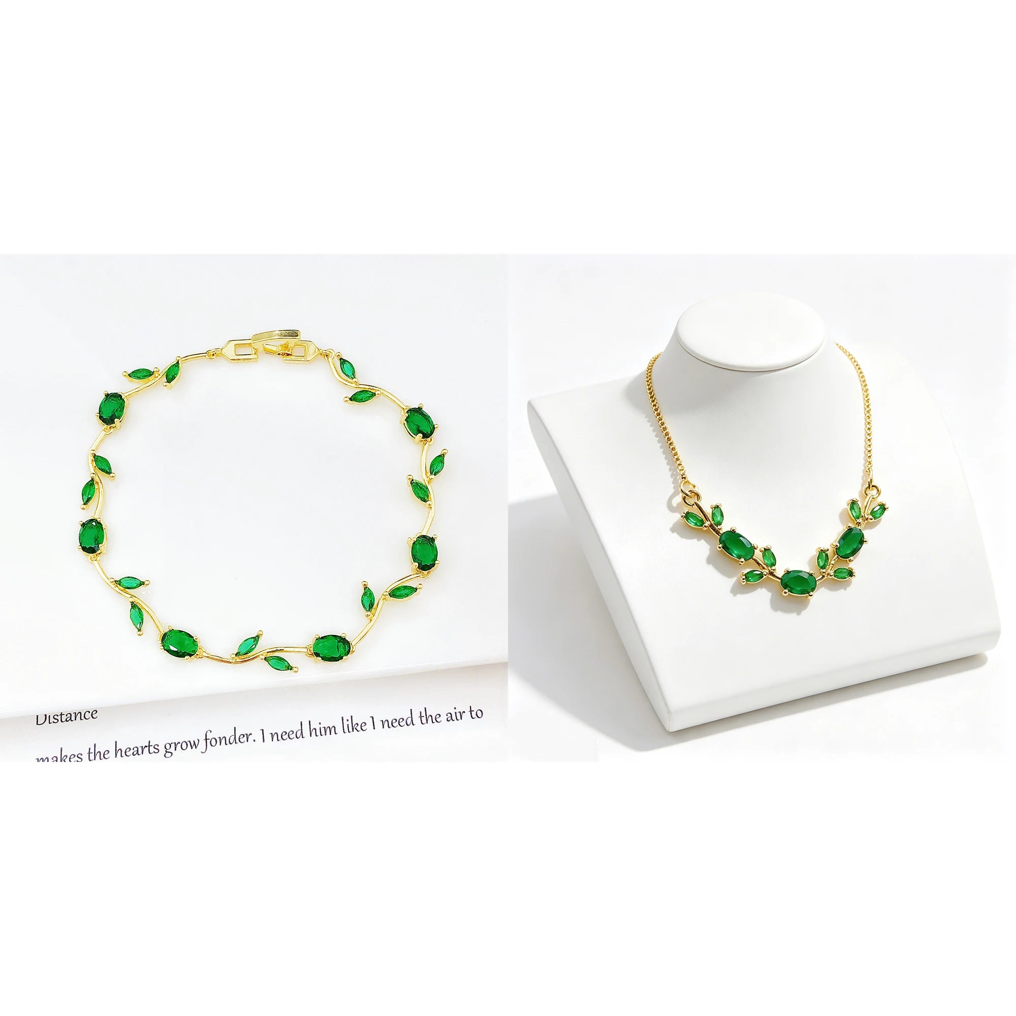 Crystal Leaf Vine Jewelry Set – Necklace & Bracelet