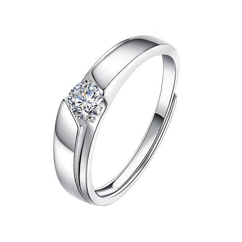 0.5CT Moissanite Couple Rings | 925 Rhodium-Plated Silver | GRA Certified | Adjustable