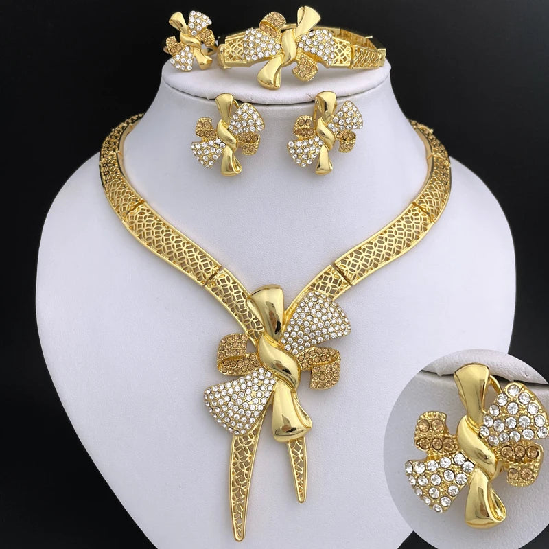 18K Gold Bowknot Jewelry Set – 4 Pieces for Women