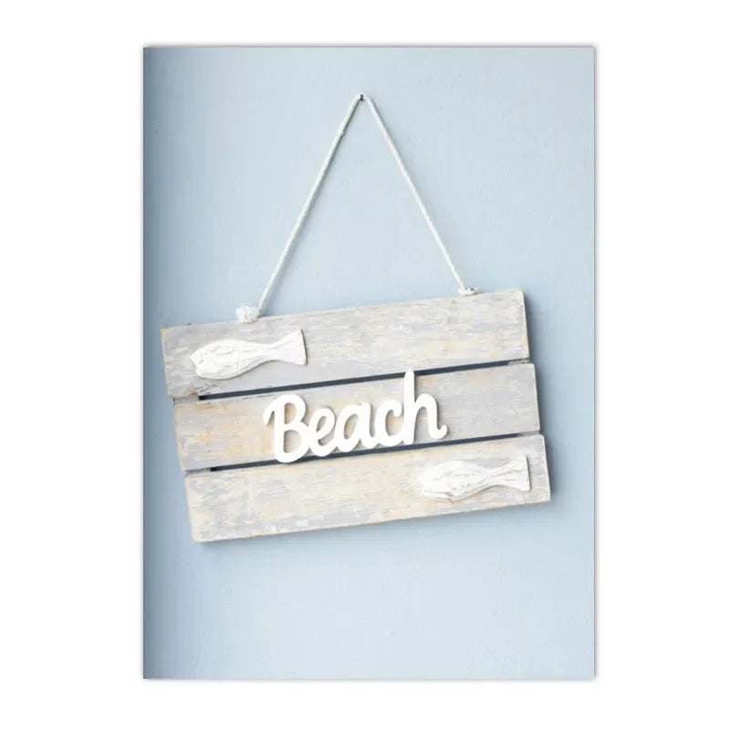Tropical Beach Canvas Wall Art – Blue Sea Wave & Shell Poster