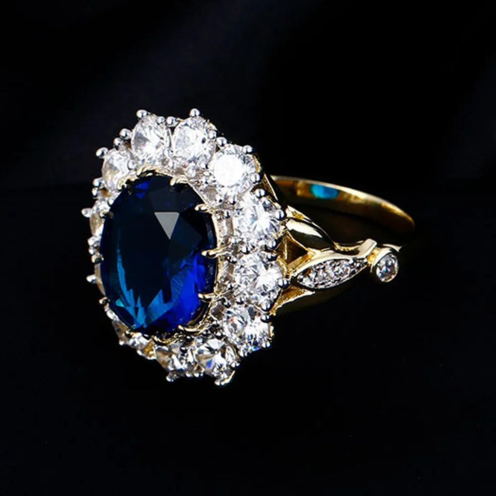 Oval Blue Zircon Solitaire Ring – 925 Sterling Silver | Gold Plated | Women