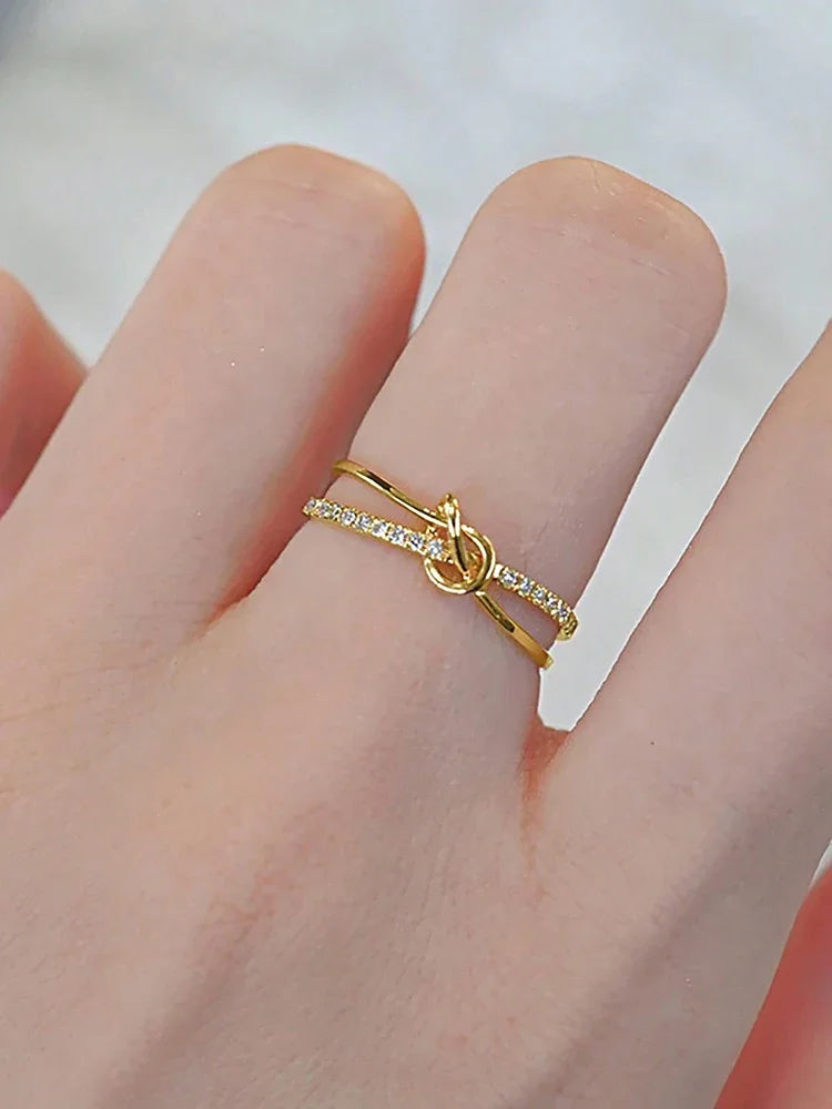 Gold Knot Double Ring – 925 Sterling Silver Women’s Wedding Band