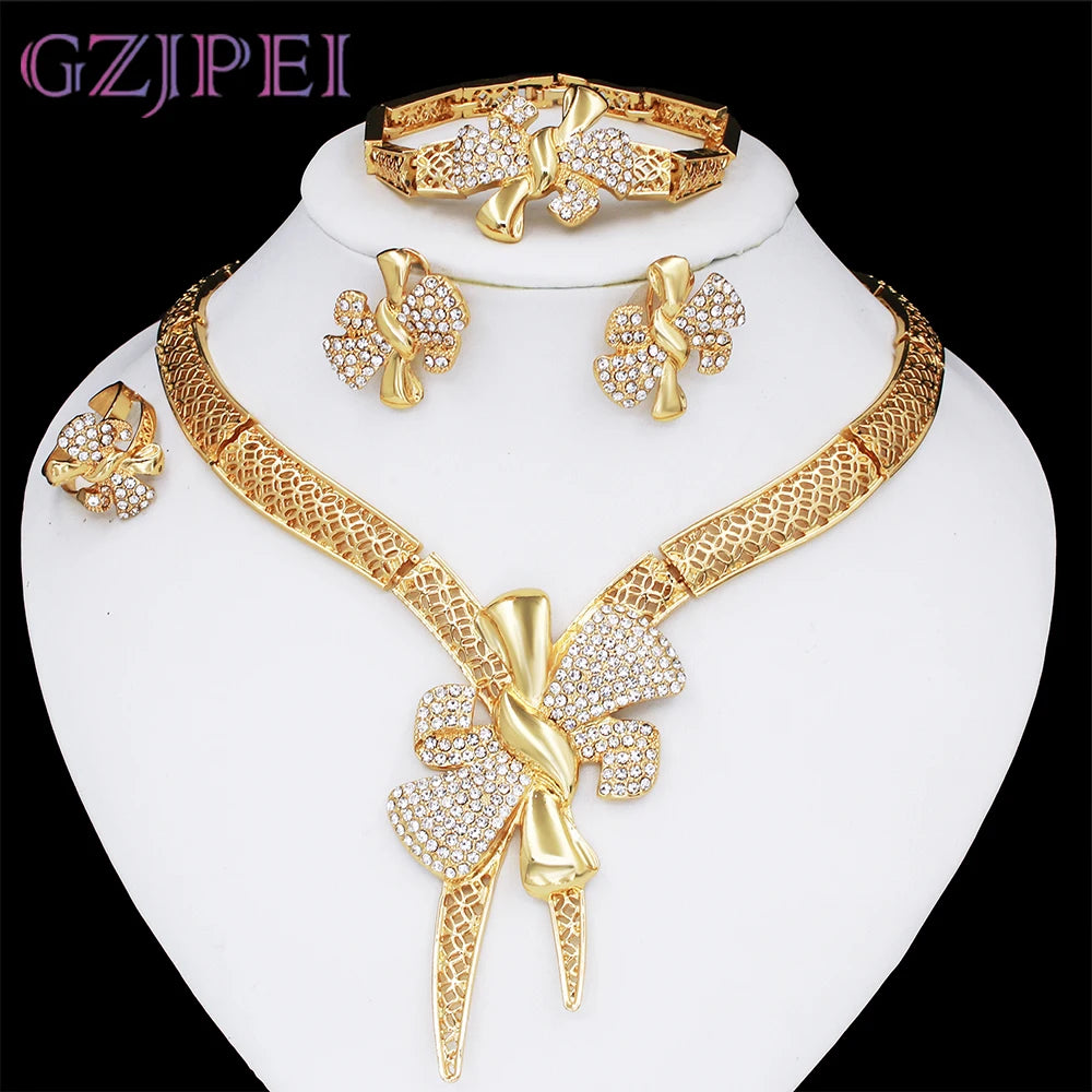 18K Gold Bowknot Jewelry Set – 4 Pieces for Women