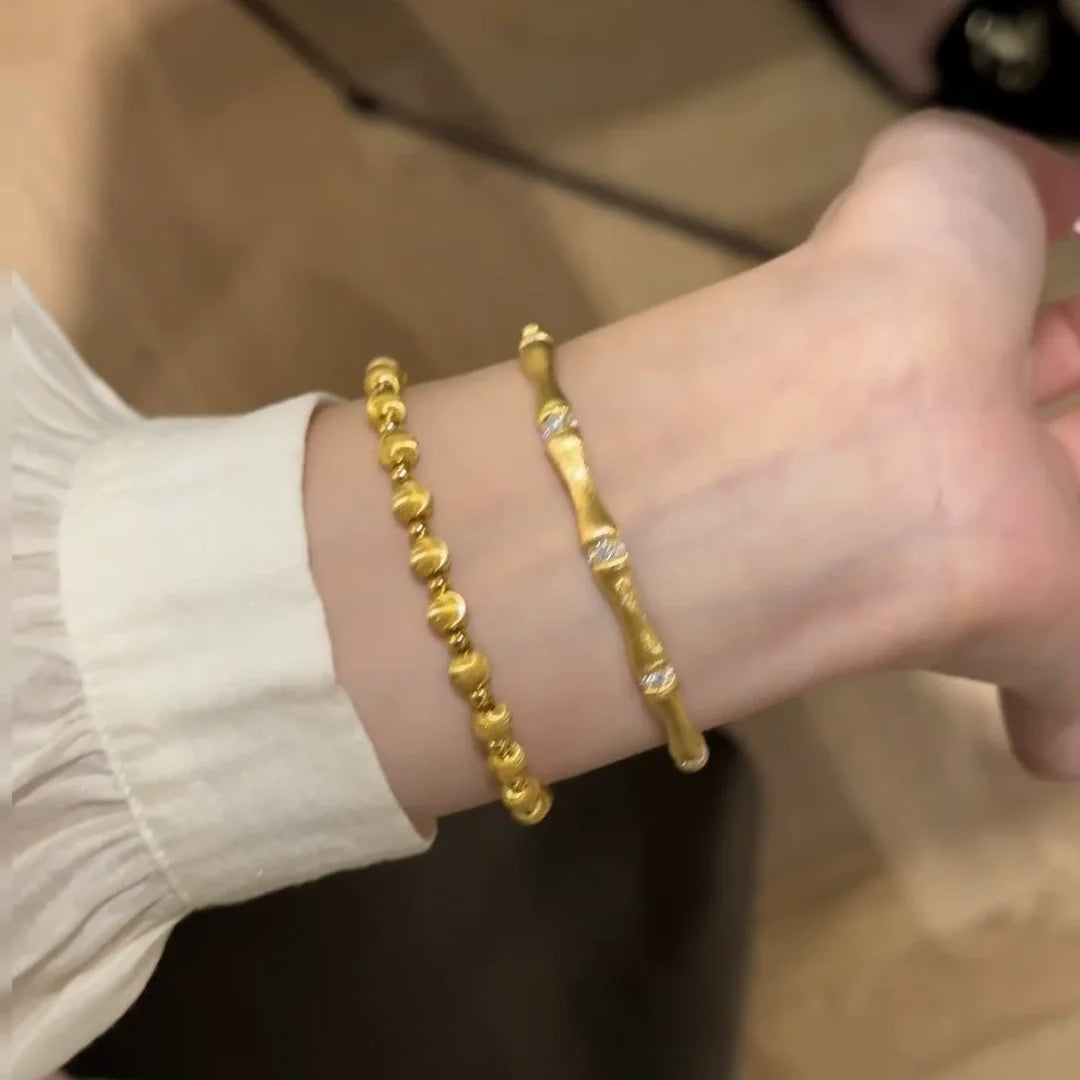Bamboo Design Gold Jewelry Set – Rings, Earrings & Bangles