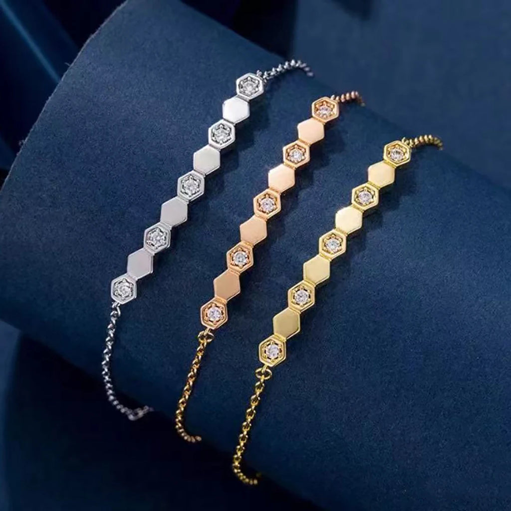 925 Sterling Silver Honeycomb Bracelet & Necklace | Zircon Diamond | Multi-Color