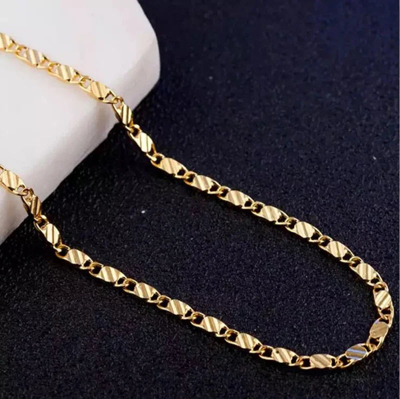 18K Gold Side Chain Necklace – 925 Silver 2mm 16–30 Inch Unisex