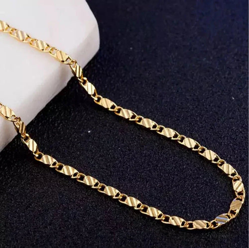18K Gold Side Chain Necklace – 925 Silver 2mm 16–30 Inch Unisex