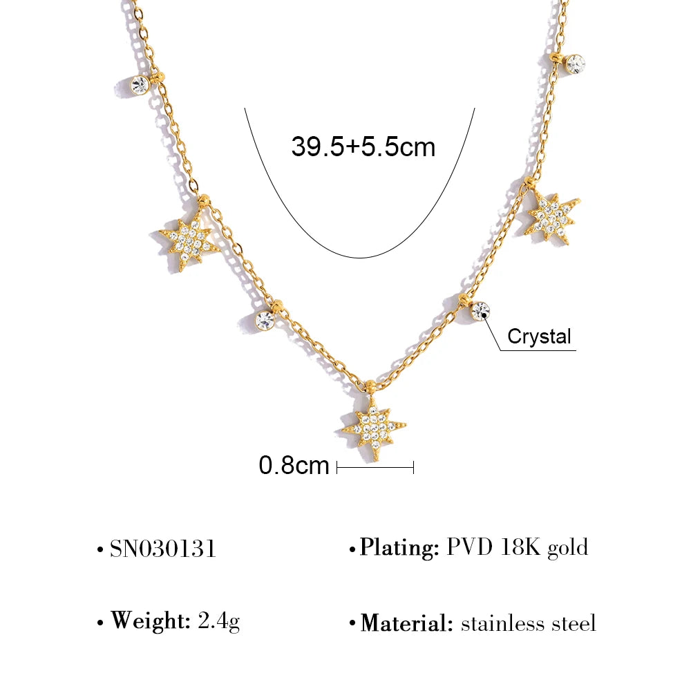 Crystal Star Jewelry Set – 18K Gold Stainless Steel, Necklace & Bracelet
