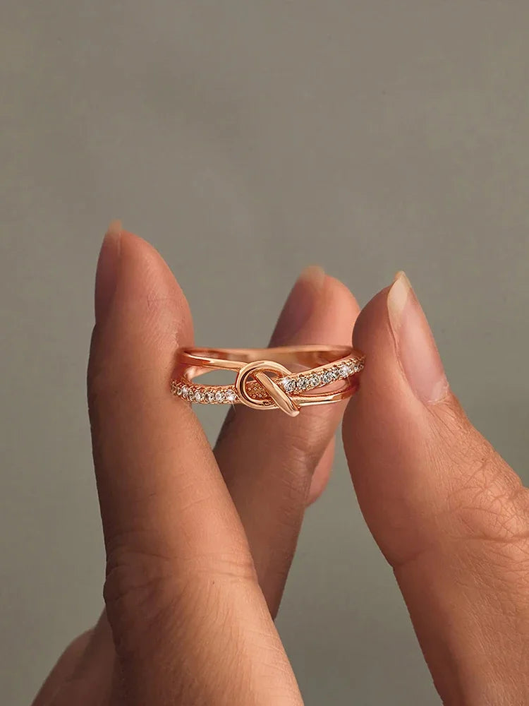 Gold Knot Double Ring – 925 Sterling Silver Women’s Wedding Band