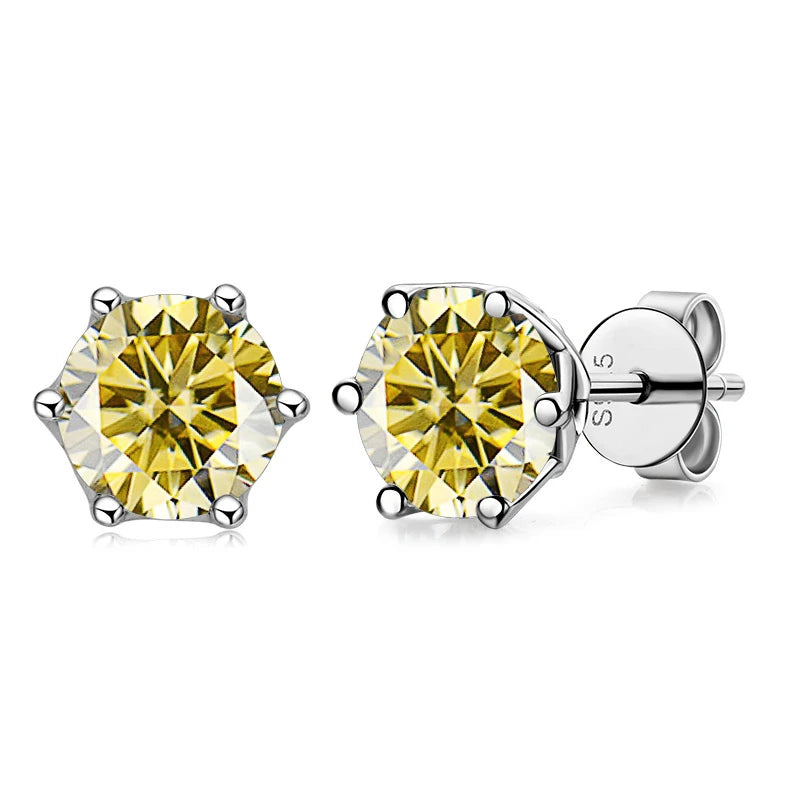 Moissanite Russian Cut Stud Earrings – 1/2/4CT VVS D Color S925 Silver Fine Jewelry