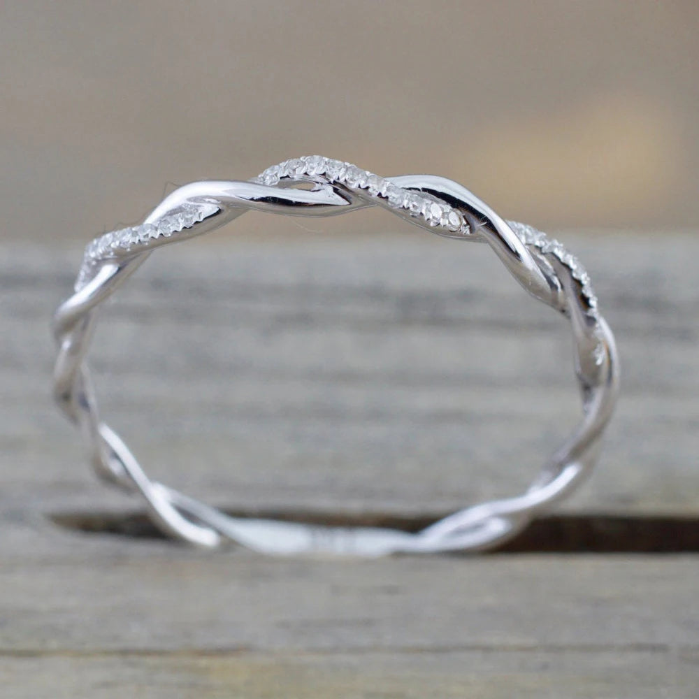 Dainty Winding Crystal Ring – Thin Temperament Silver Engagement Ring for Women