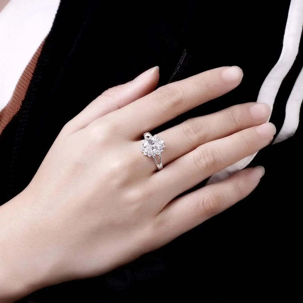 Crystal Flower Moissanite Ring – 925 Sterling Silver Women’s Luxury Jewelry