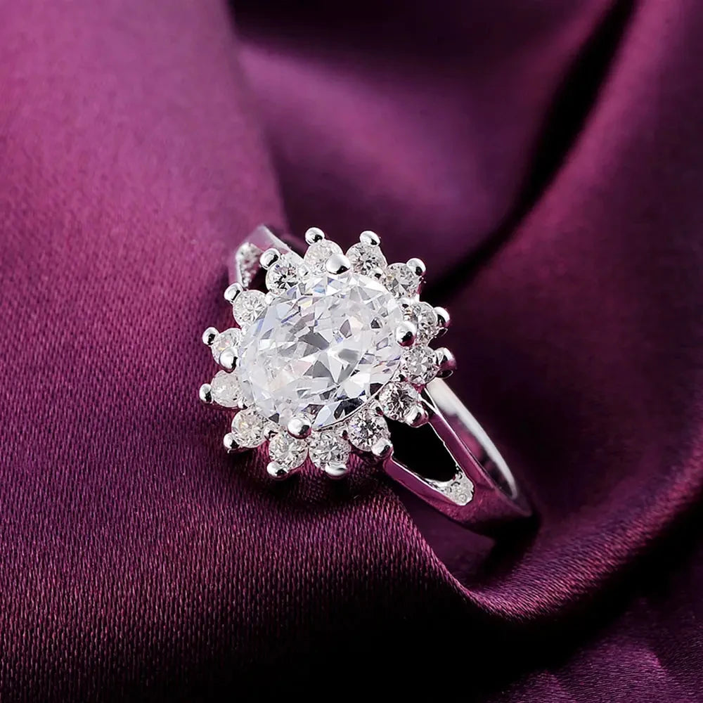 Crystal Flower Moissanite Ring – 925 Sterling Silver Women’s Luxury Jewelry