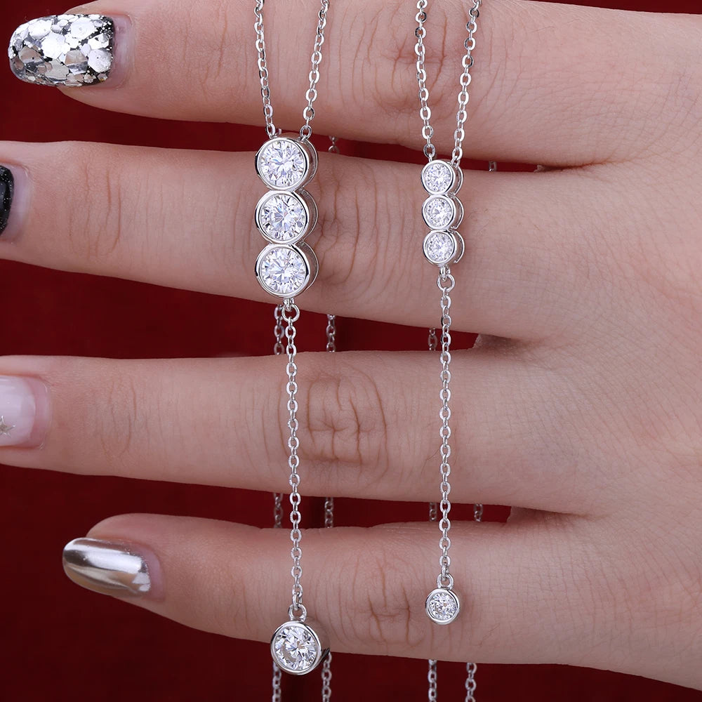 Houtros Full Moissanite Bubble Clavicle Necklace — 925 Sterling Silver 3/5mm