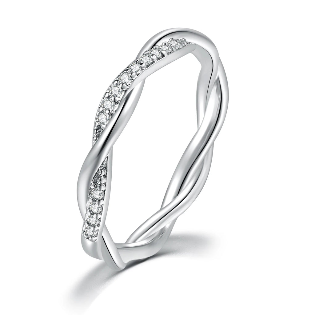 Dainty Winding Crystal Ring – Thin Temperament Silver Engagement Ring for Women