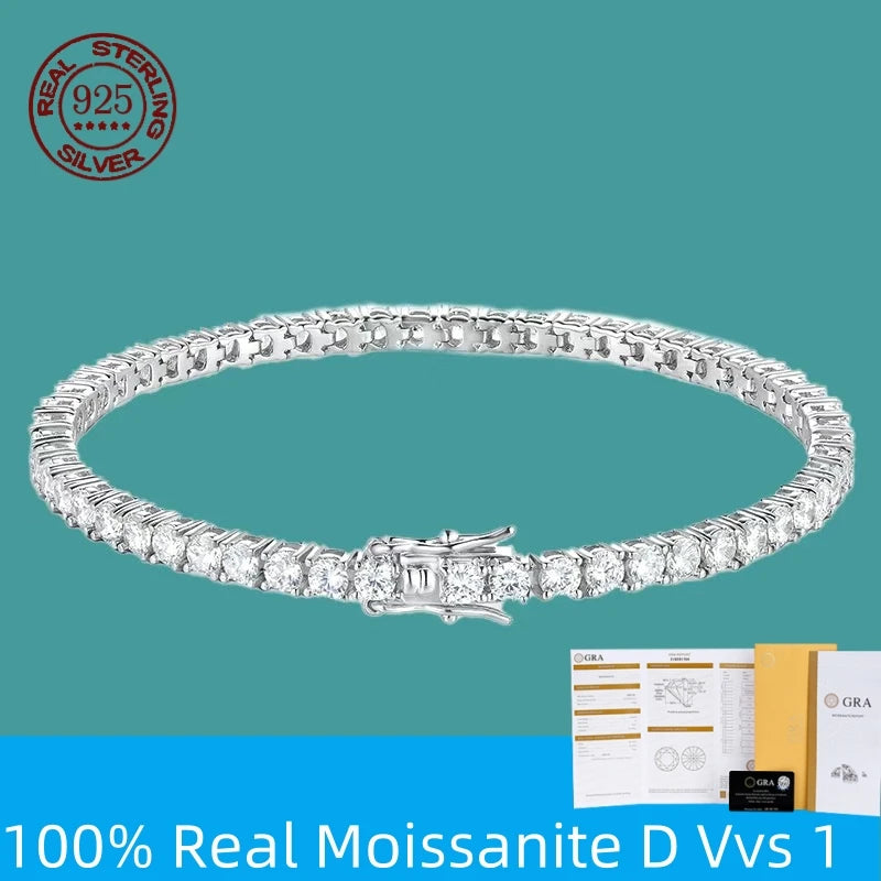 D VVS1 Moissanite Tennis Bracelet – GRA Certified 925 Silver Single Row Classic