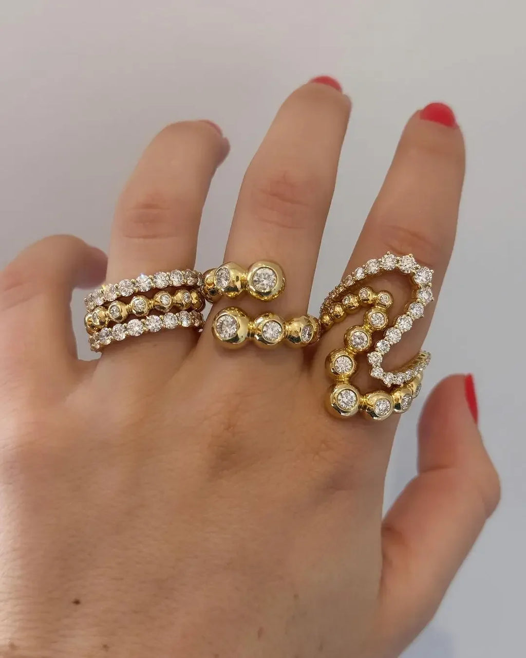 CZ Gold Jewelry Set – Bracelet, Bangle & Ring