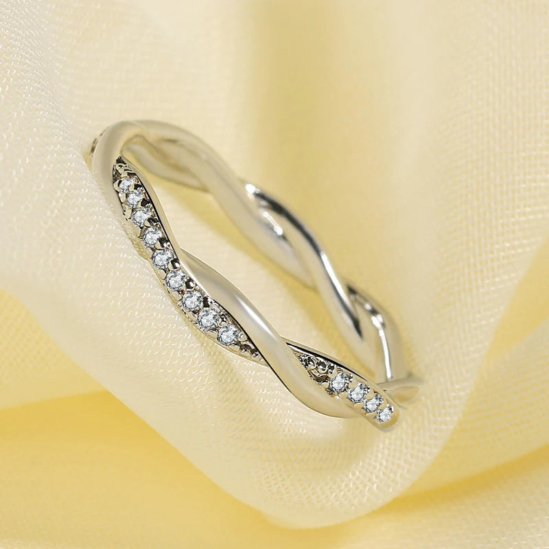 Dainty Winding Crystal Ring – Thin Temperament Silver Engagement Ring for Women