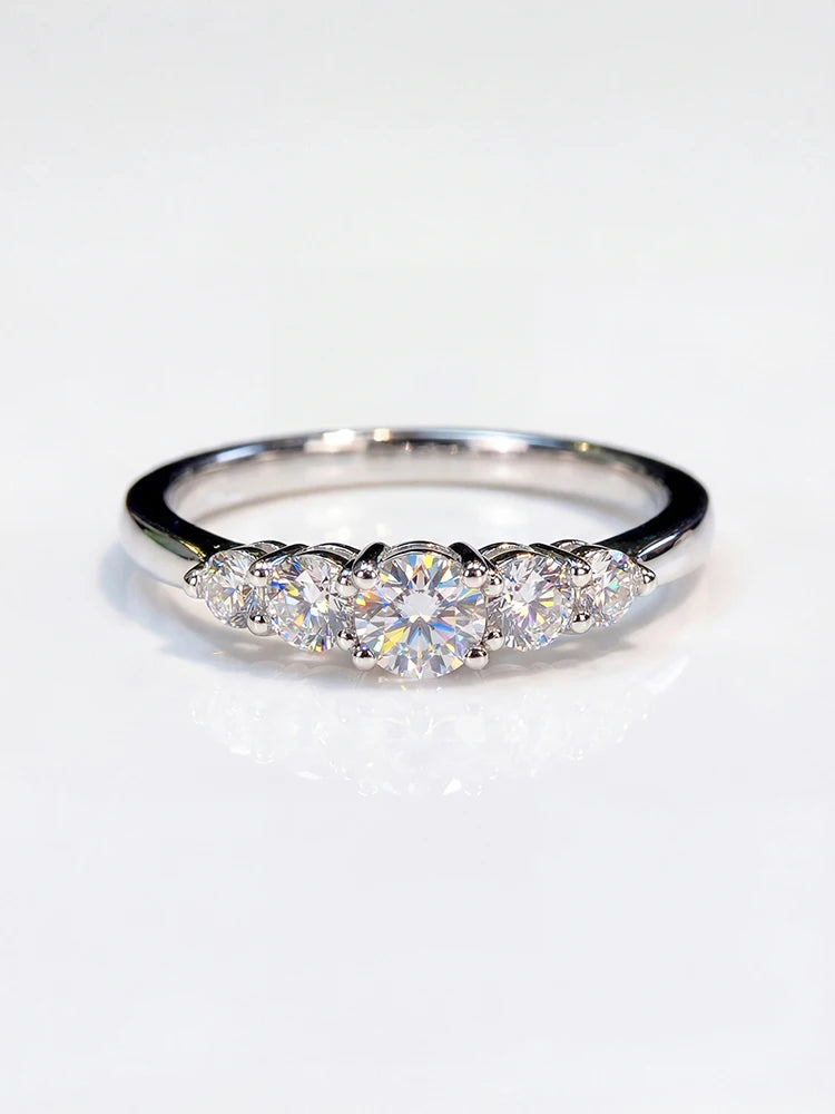 Five-Stone Moissanite Ring – 925 Sterling Silver | 0.1CT | Silver & Gold