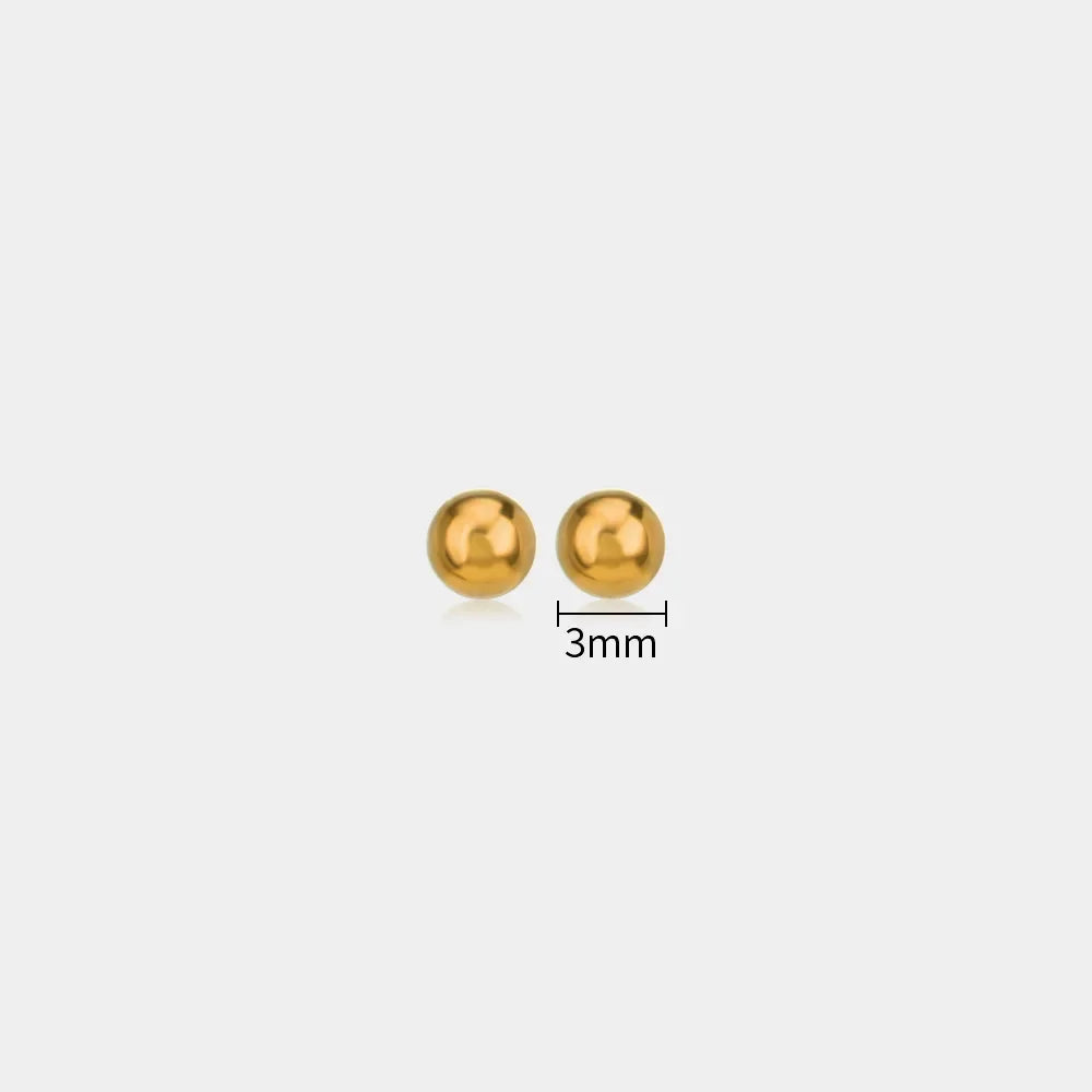 Minimalist Ball Stud Earrings – 316L Stainless Steel Gold Color for Women