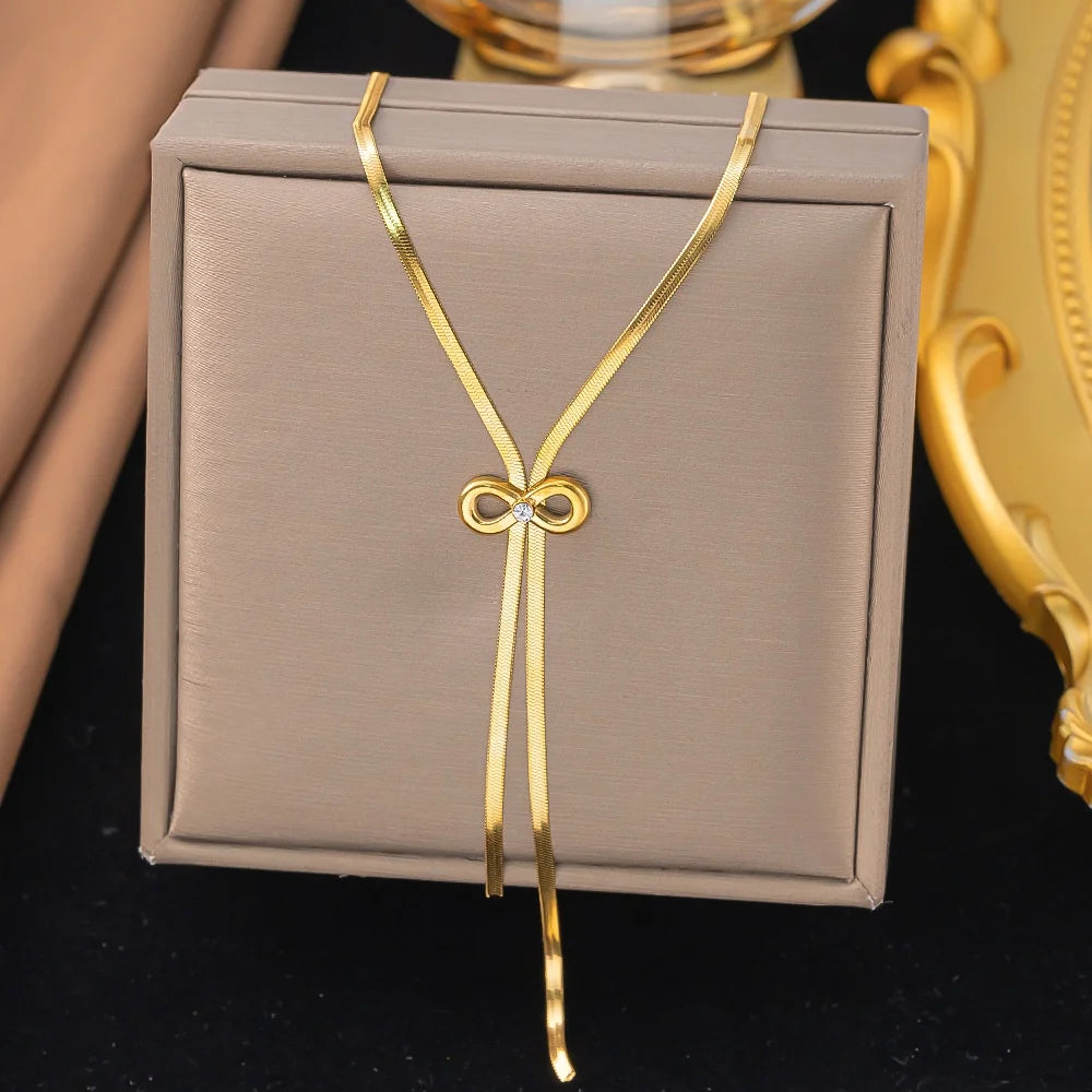 Bowknot Tassel Jewelry Set – Gold Necklace & Earrings