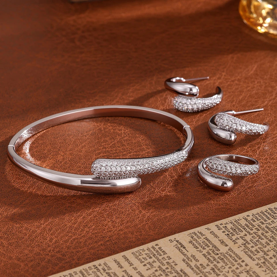 Zircon Water Drop Jewelry Set – Bracelet, Ring & Earrings