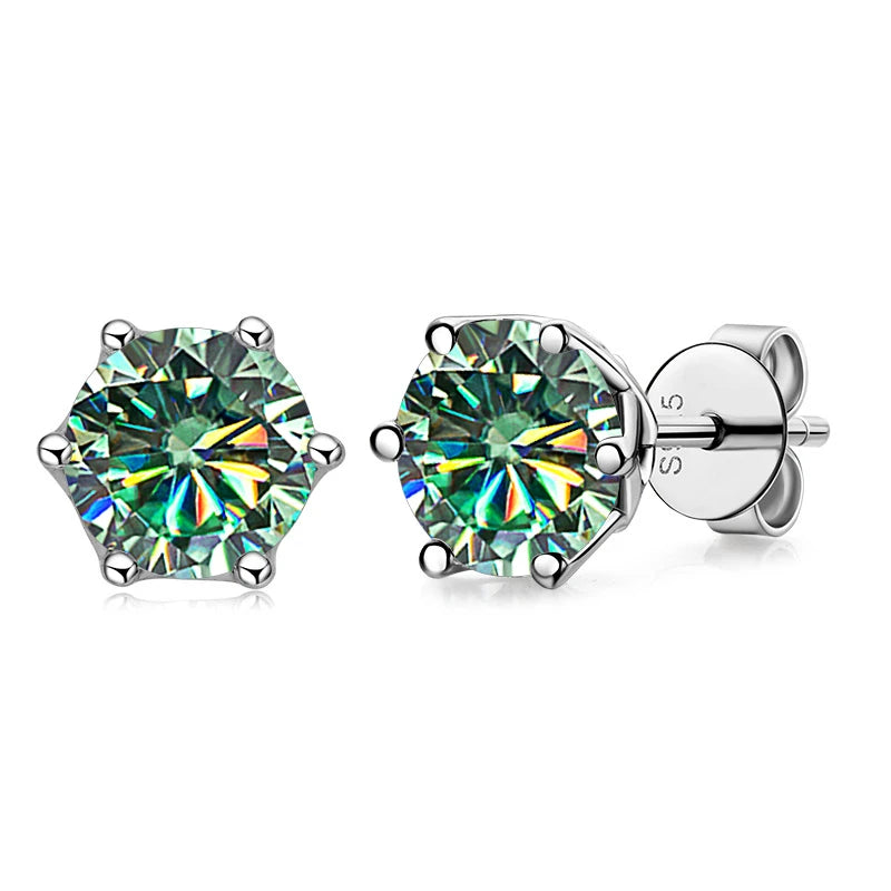 Moissanite Russian Cut Stud Earrings – 1/2/4CT VVS D Color S925 Silver Fine Jewelry