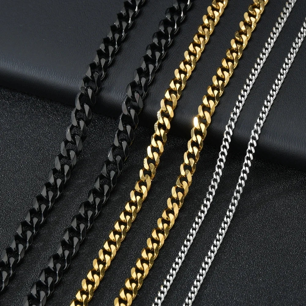 Stainless Steel Cuban Link Chain Necklace — 3/5/7mm Hip-Hop Style