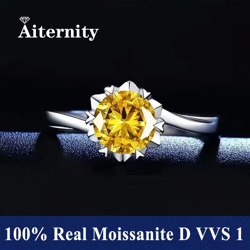 18K Gold Plated Moissanite Ring – D VVS1 Adjustable S925 Silver