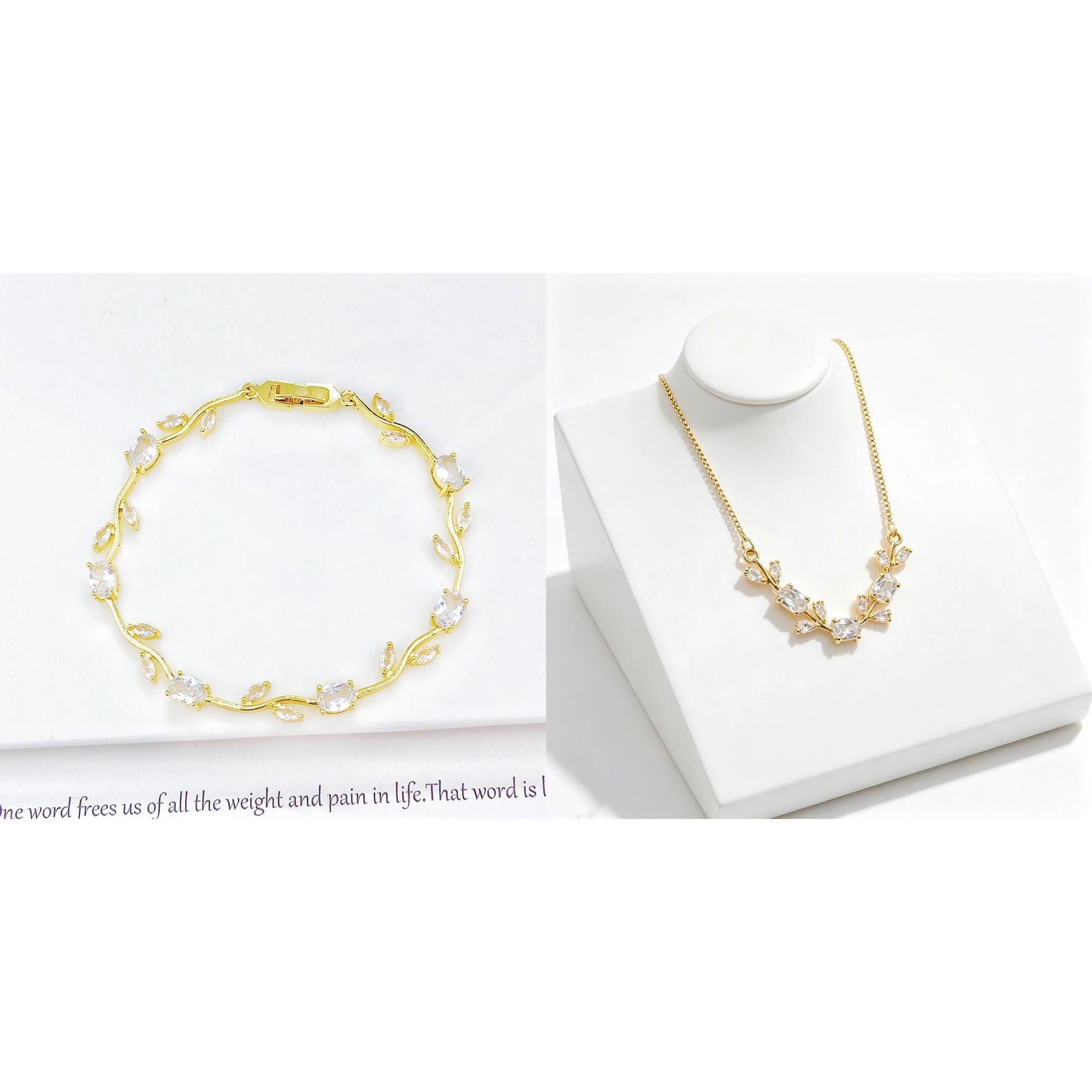 Crystal Leaf Vine Jewelry Set – Necklace & Bracelet