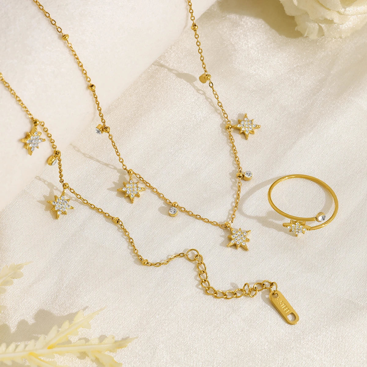 Crystal Star Jewelry Set – 18K Gold Stainless Steel, Necklace & Bracelet