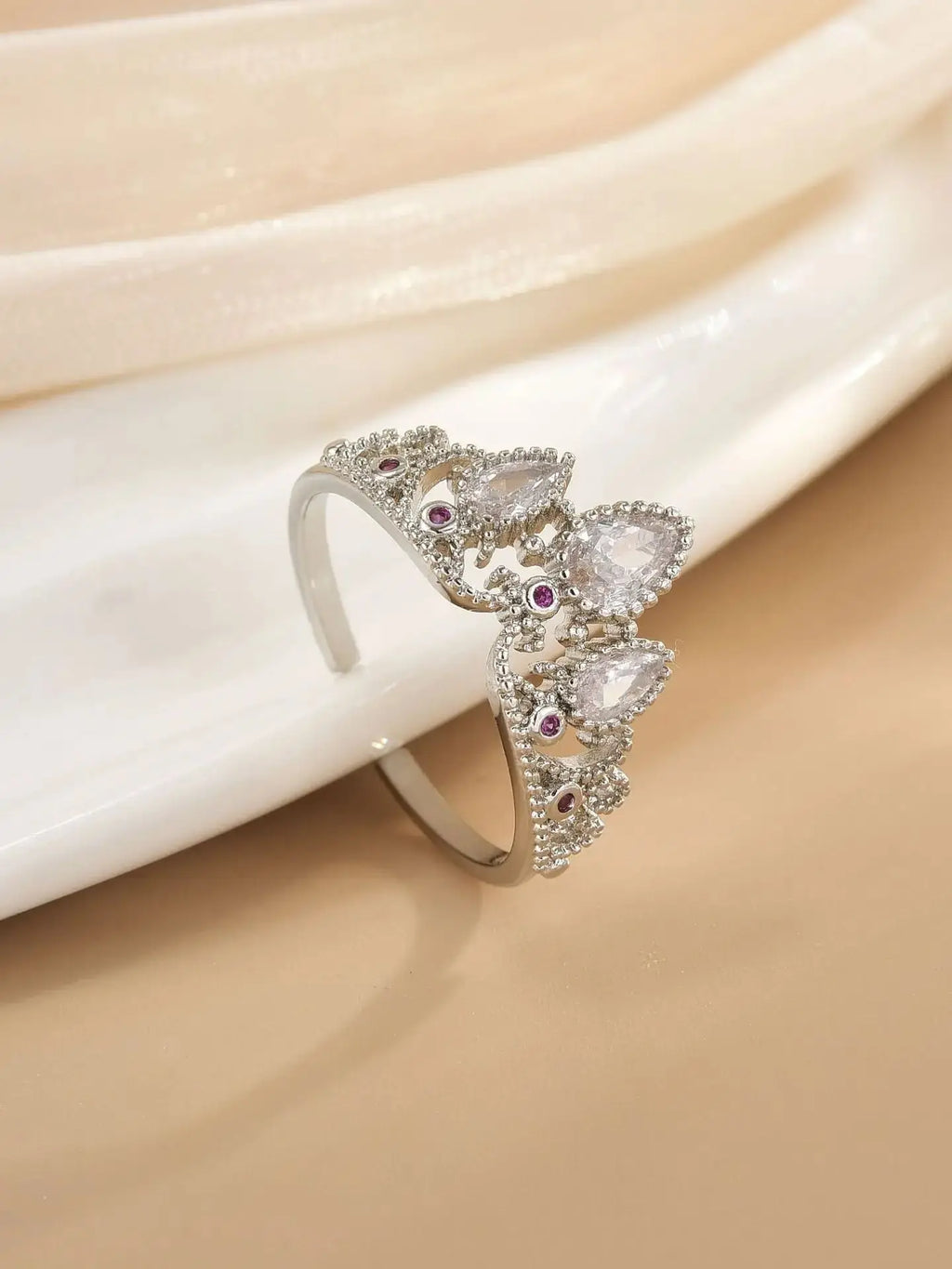 Princess Crown Ring – Gold Plated Adjustable Crystal Ring for Women