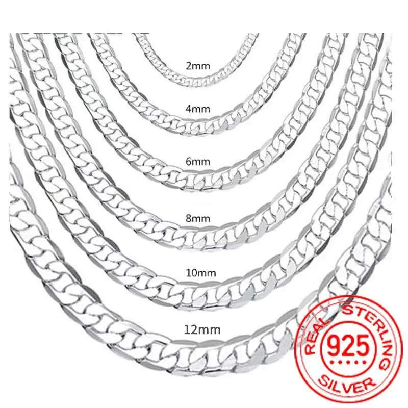 Men’s Face Chain Necklace – 925 Sterling Silver 2–12mm 40–75cm