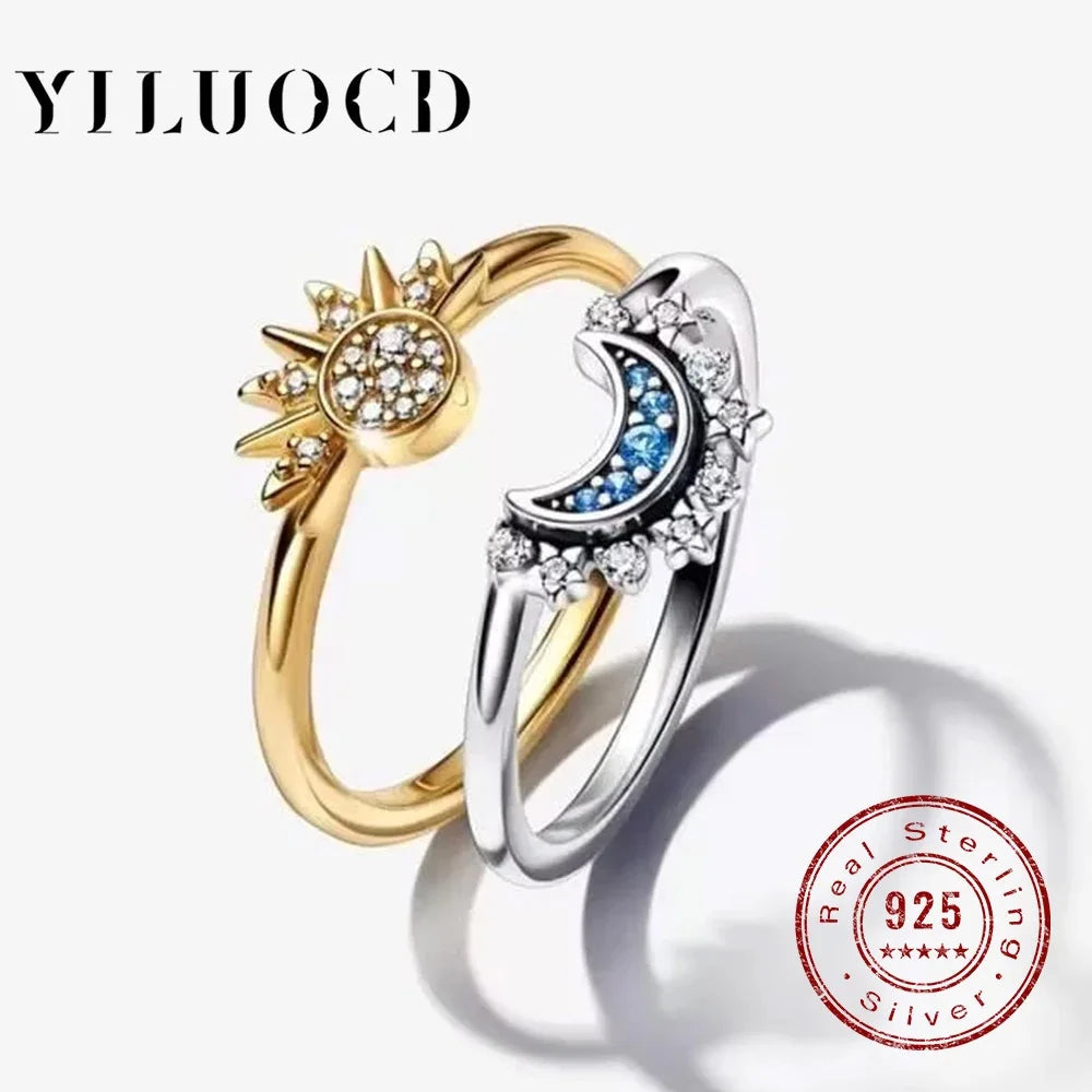 Sun & Moon Couple Ring Set – 925 Silver Sky Blue CZ Promise Rings