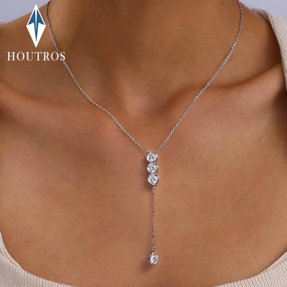 Houtros Full Moissanite Bubble Clavicle Necklace — 925 Sterling Silver 3/5mm