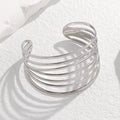 Geometric Lines Open Cuff Bracelet – 18K Gold Stainless Steel Adjustable Bangle