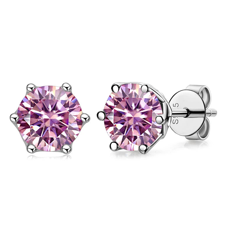 Moissanite Russian Cut Stud Earrings – 1/2/4CT VVS D Color S925 Silver Fine Jewelry