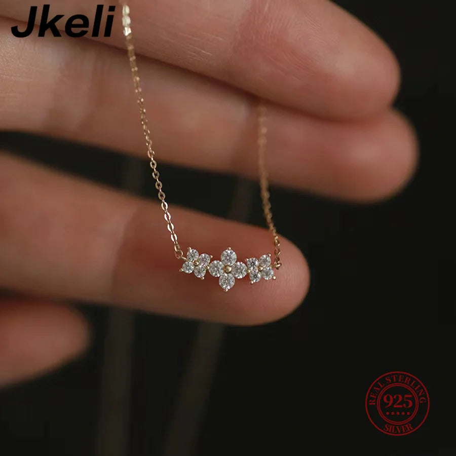 Flower Zircon Clavicle Necklace – 925 Sterling Silver Minimalist Women’s Jewelry