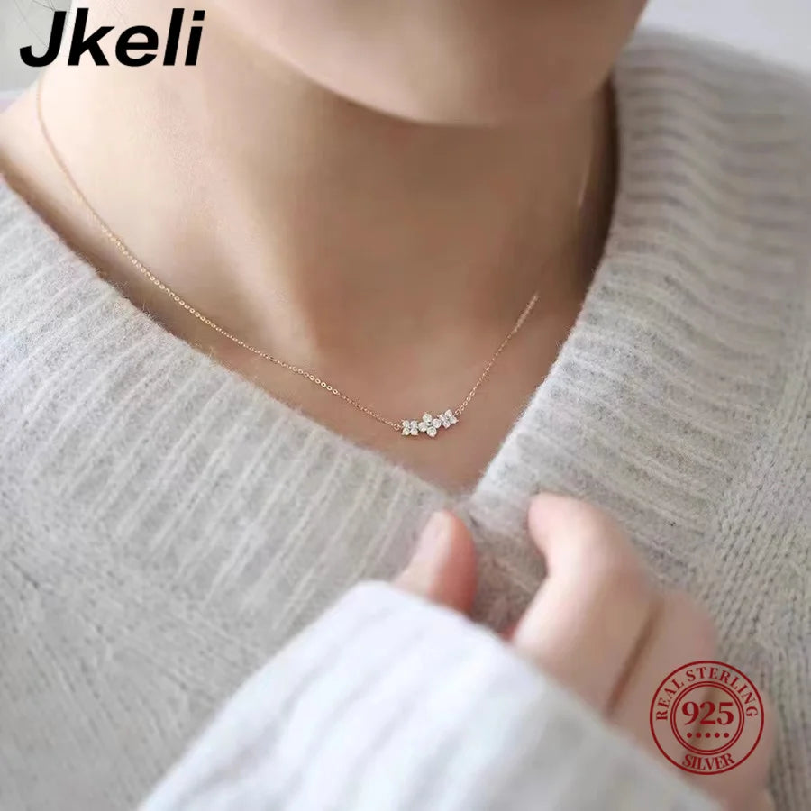 Flower Zircon Clavicle Necklace – 925 Sterling Silver Minimalist Women’s Jewelry