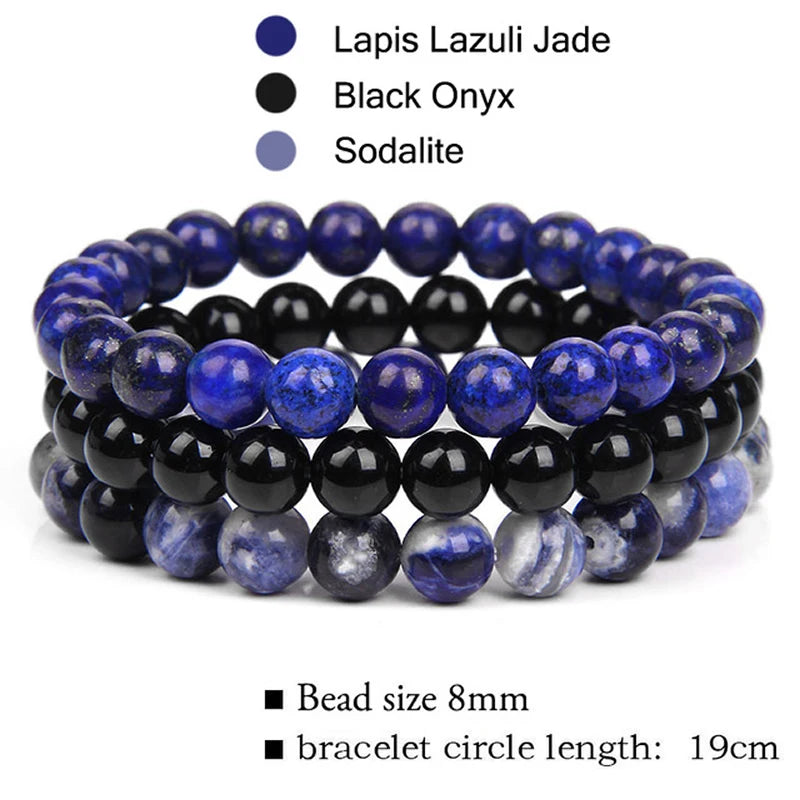 Natural Stone Bracelet Set – 8mm Healing Crystals, 3 Pieces