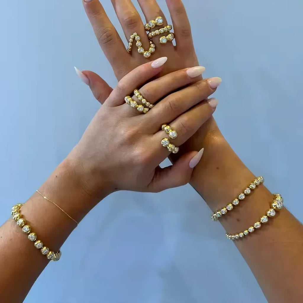 CZ Gold Jewelry Set – Bracelet, Bangle & Ring