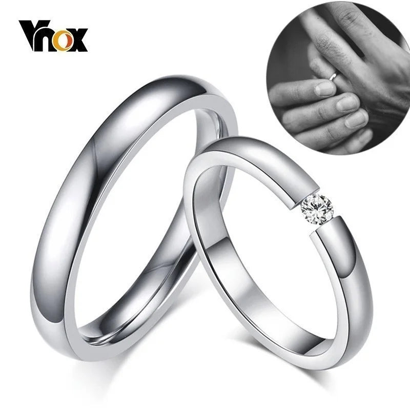 Thin CZ Solitaire Wedding Ring – Stainless Steel | 18K Gold Plated | Men & Women