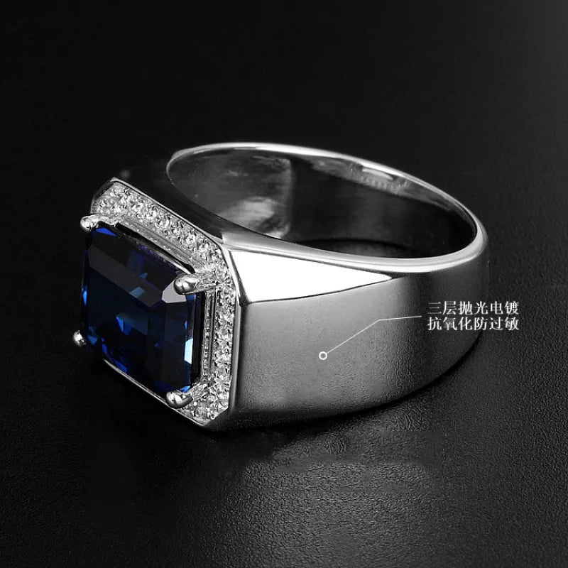 Lab Emerald & Sapphire Solitaire Ring – 925 Sterling Silver | 5CT | Men & Women