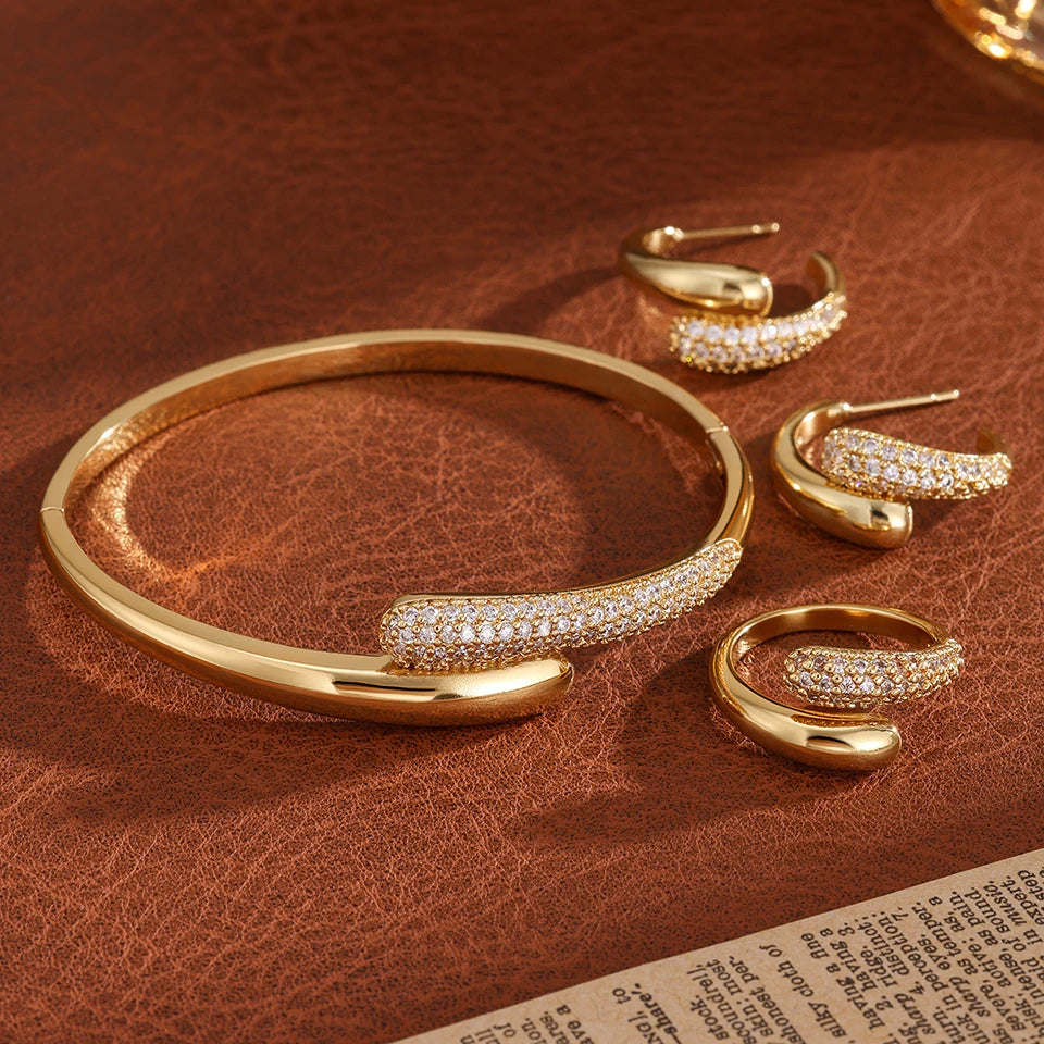 Zircon Water Drop Jewelry Set – Bracelet, Ring & Earrings