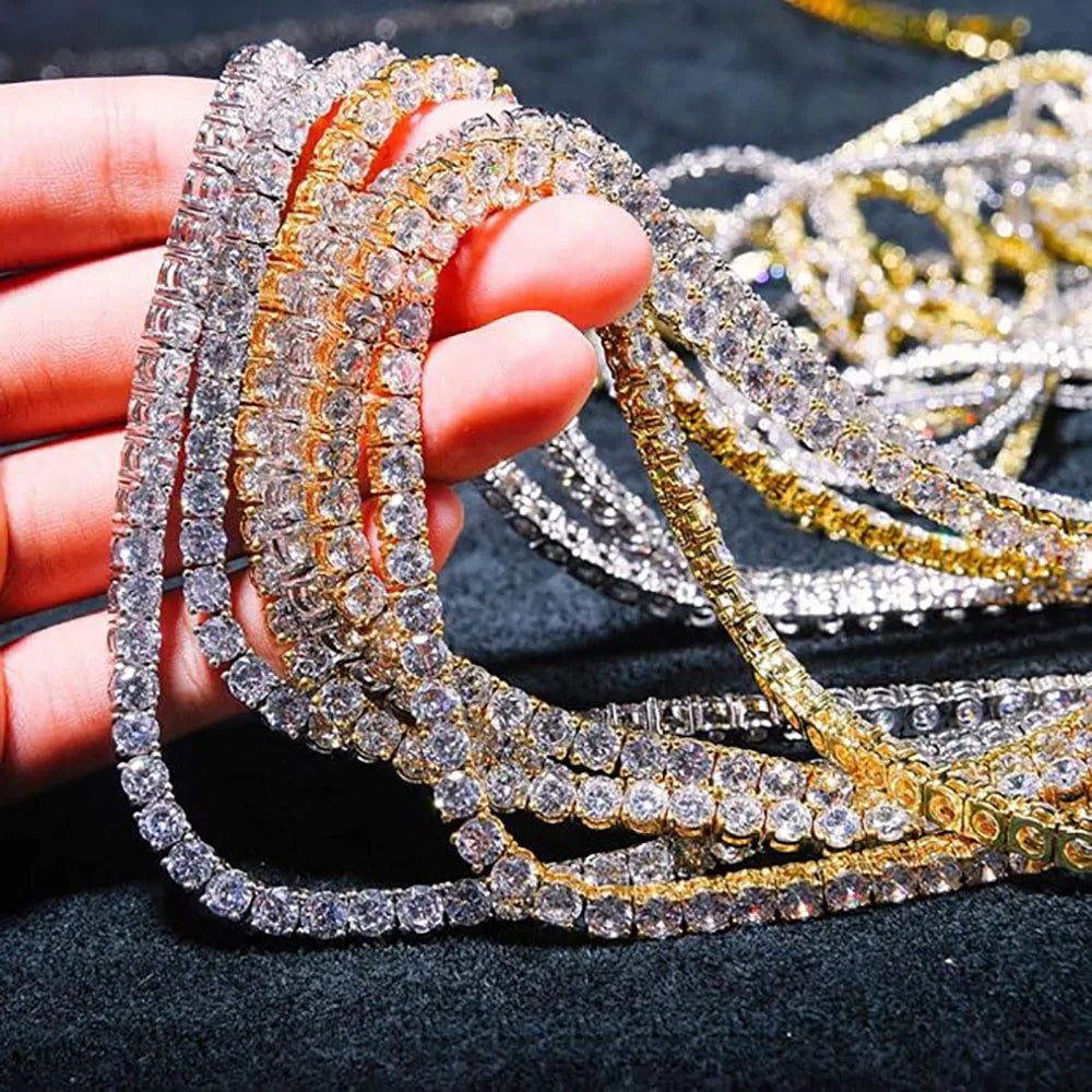 Iced Out Tennis Chain & Bracelet – 18K Gold & Silver Plated CZ Hip Hop Jewelry