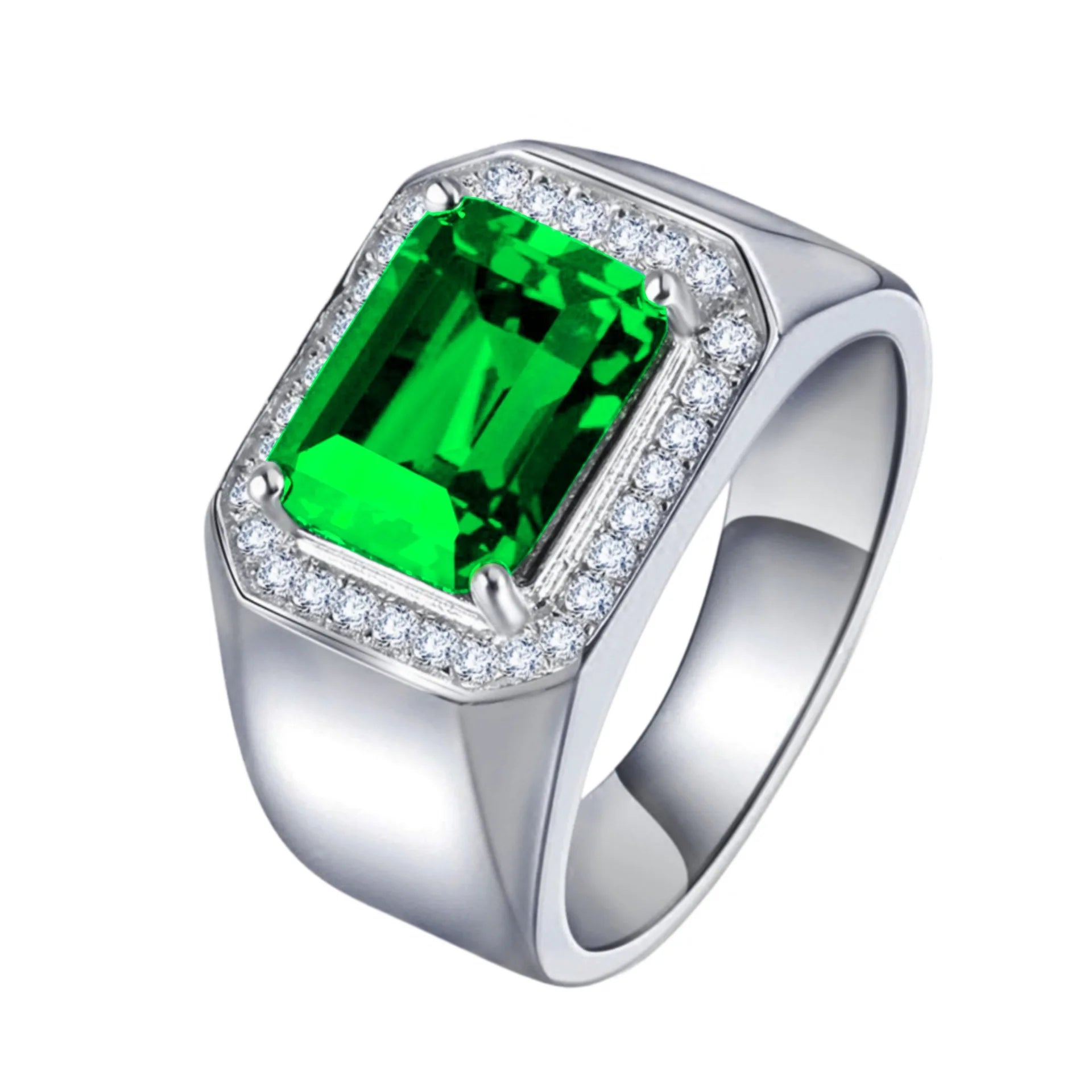 Lab Emerald & Sapphire Solitaire Ring – 925 Sterling Silver | 5CT | Men & Women